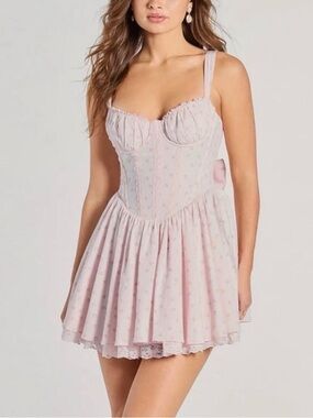 Windsor Light Pink Lace-Trim Corset Dress